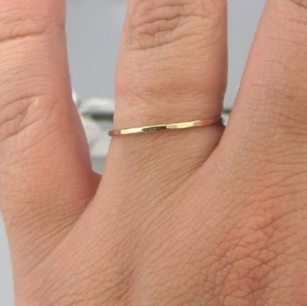 14k gold filled thin hammered ring